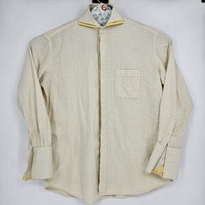 Steven Land Dress Shirt Mens 17 36-37 Yellow White Button Long Sleeve Vintage‎